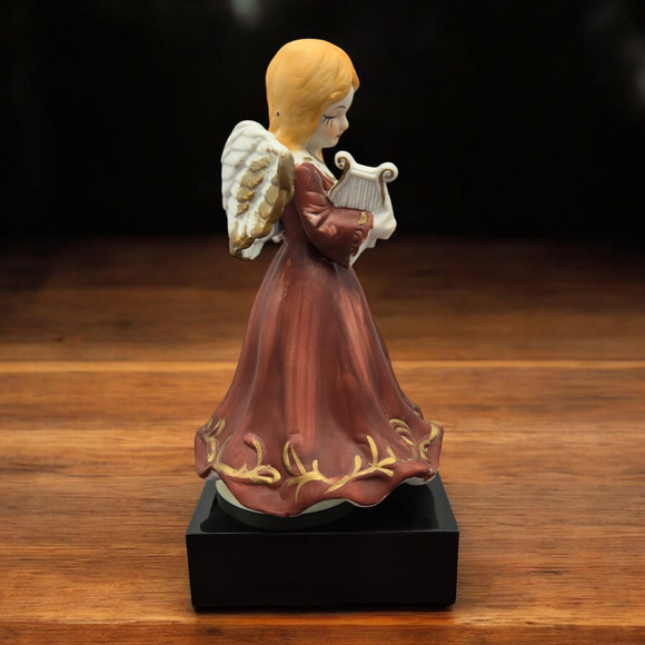 Hand-Painted Tearful Bisque Porcelain Angel with Harp Vintage Rotating Music Box - Picture 6 of 13